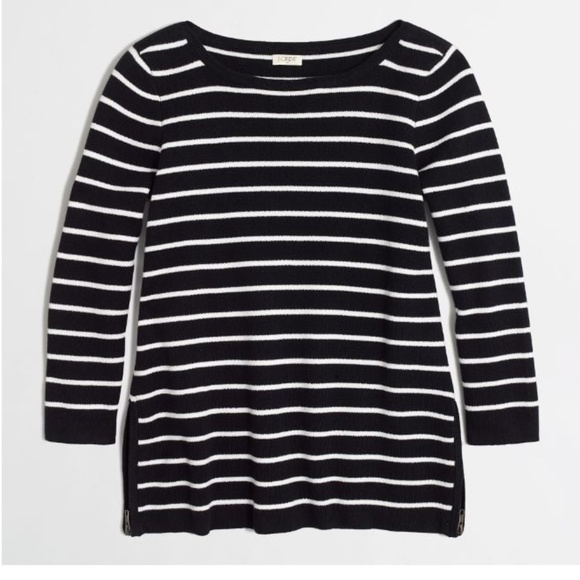 J. Crew Sweaters - J.Crew Side Zip Striped Cotton Sweater Medium Navy